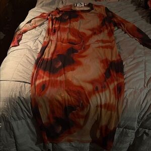 Vibrant Long Sleeve Dress with Fiery Hues